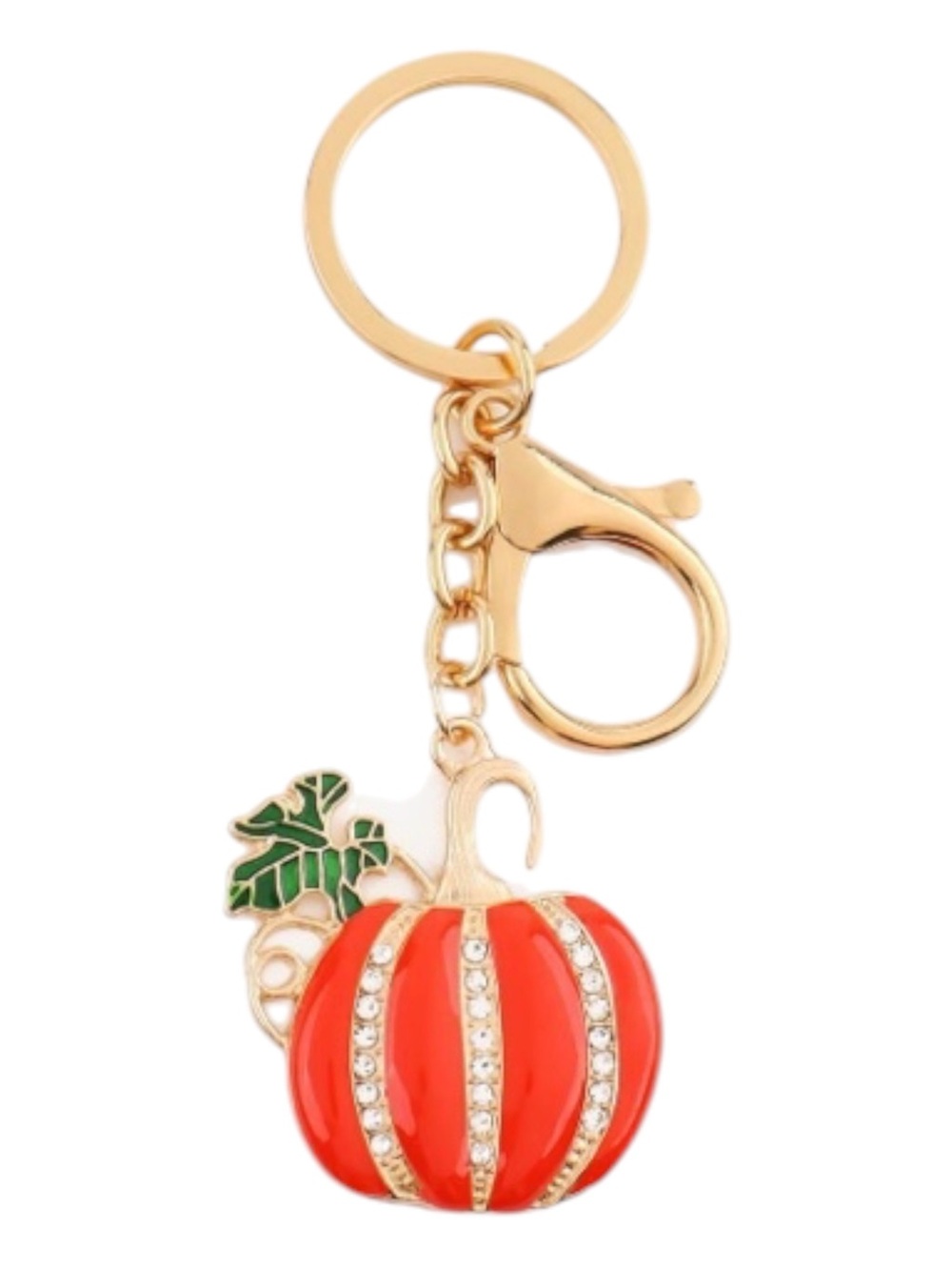 Gold-Tone Orange Pumpkin Fall Keychain Bag Charm